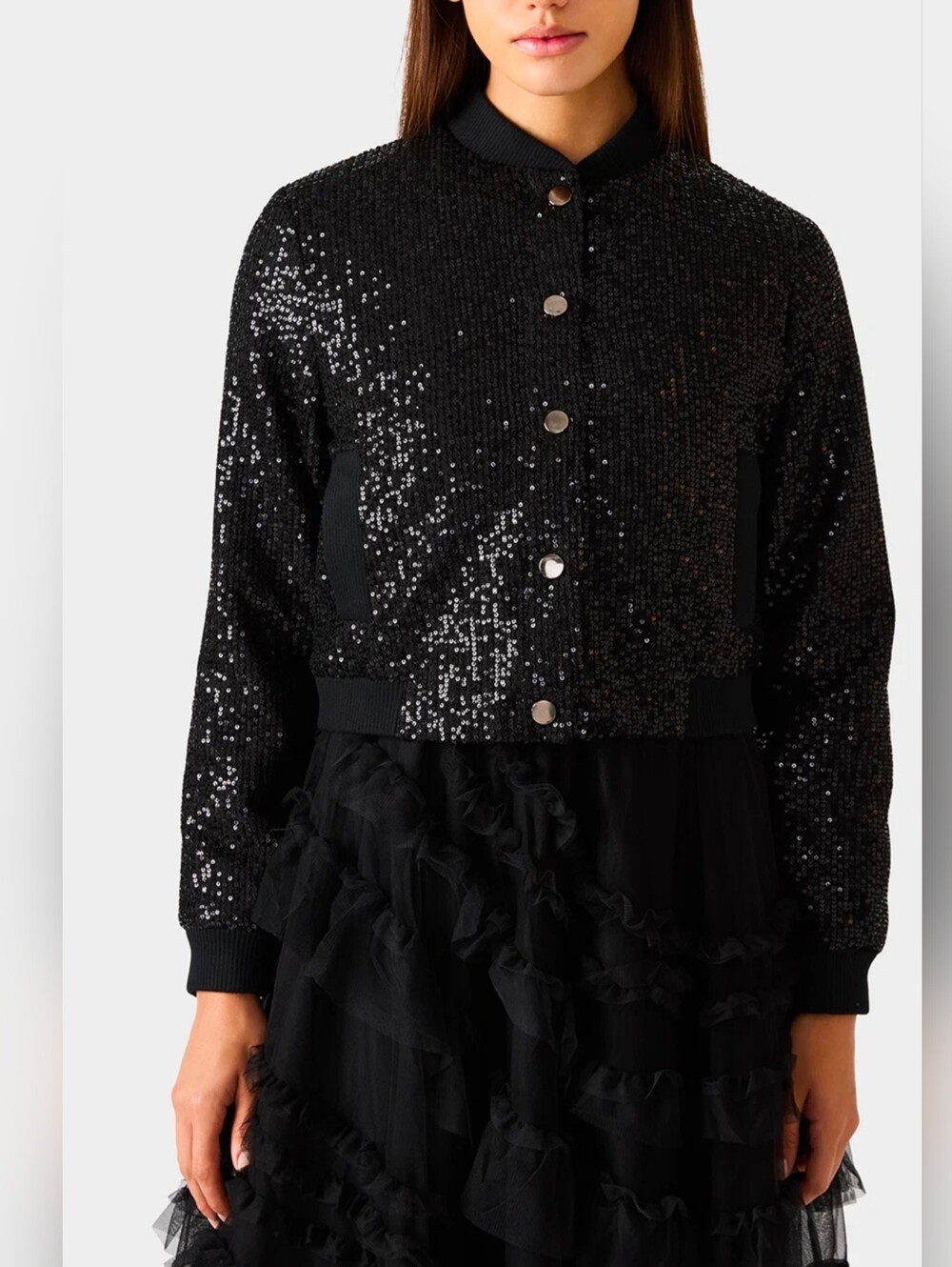 Betsey Johnson Glitteratti Black Sequin Bomber Jacket Size M NWT